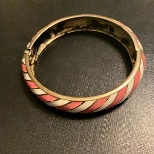 Candy striped enamel pink and white bracelet.